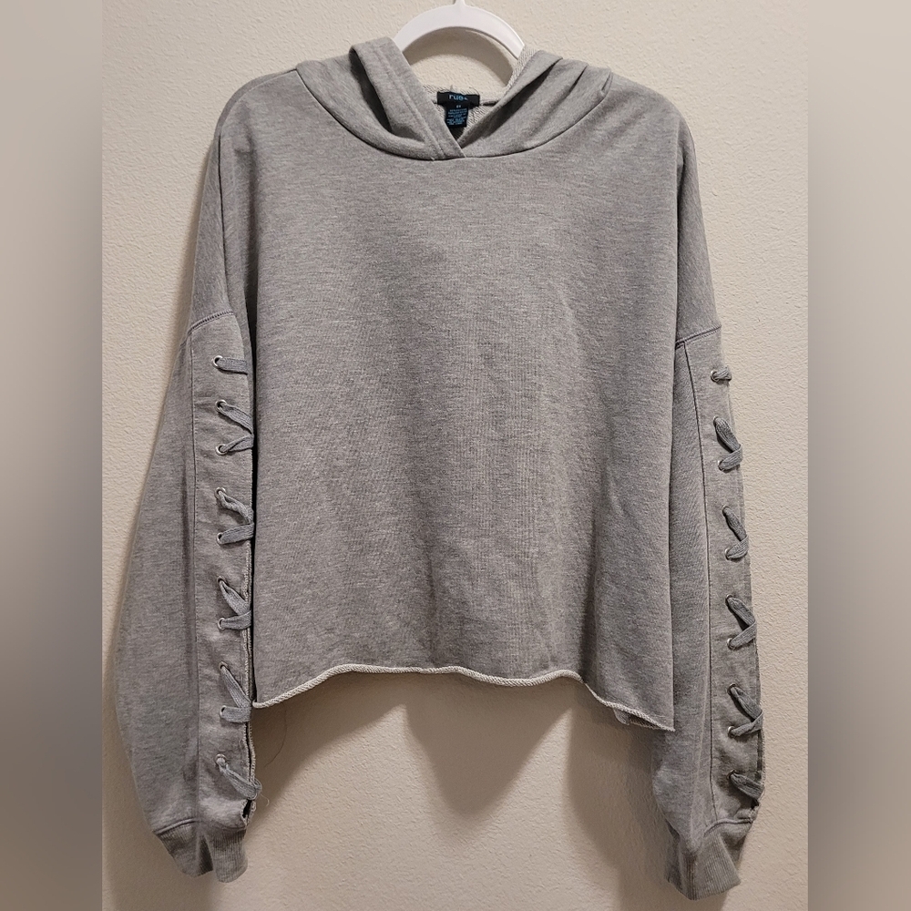 Gray Lace-Up Sleeve Women's Top